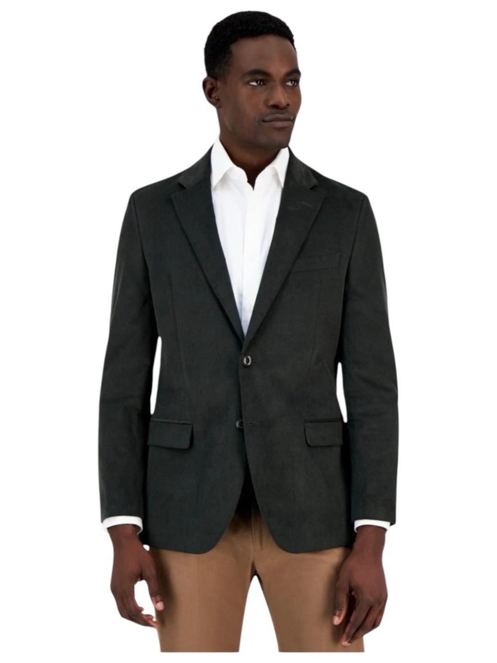 Nautica Men's Green Modern Fit Two-Button Blazer with Elbow Patches